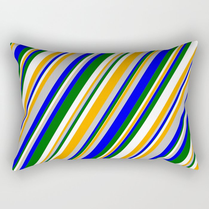 Eyecatching Grey, Blue, Dark Green, White, and Orange Colored Stripes/Lines Pattern Rectangular Pillow