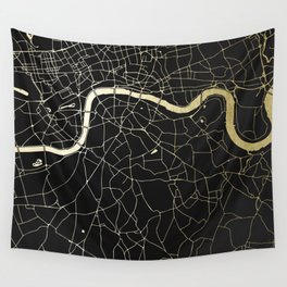 London Black on Gold Street Map Wall Tapestry