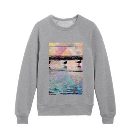 Seagulls At Dusk Coastal Beach Art Kids Crewneck