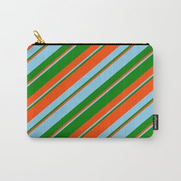 [ Thumbnail: Red, Sky Blue, and Green Colored Stripes/Lines Pattern Carry-All Pouch ]