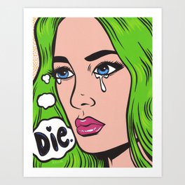Green Hair Crying Comic Girl Art Print
