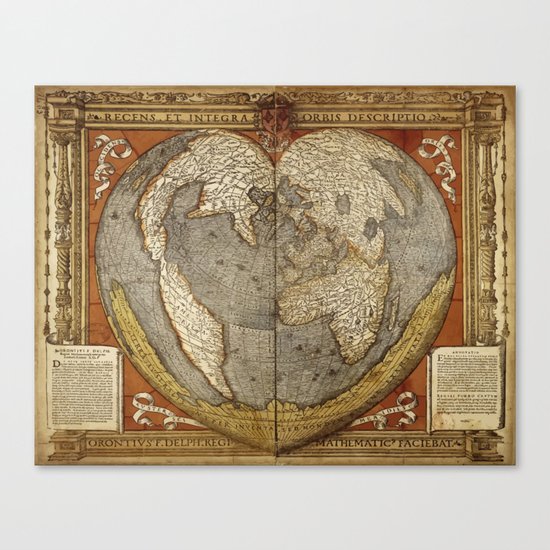 Heart-shaped projection map by Oronce Fine, 16th century Canvas Print