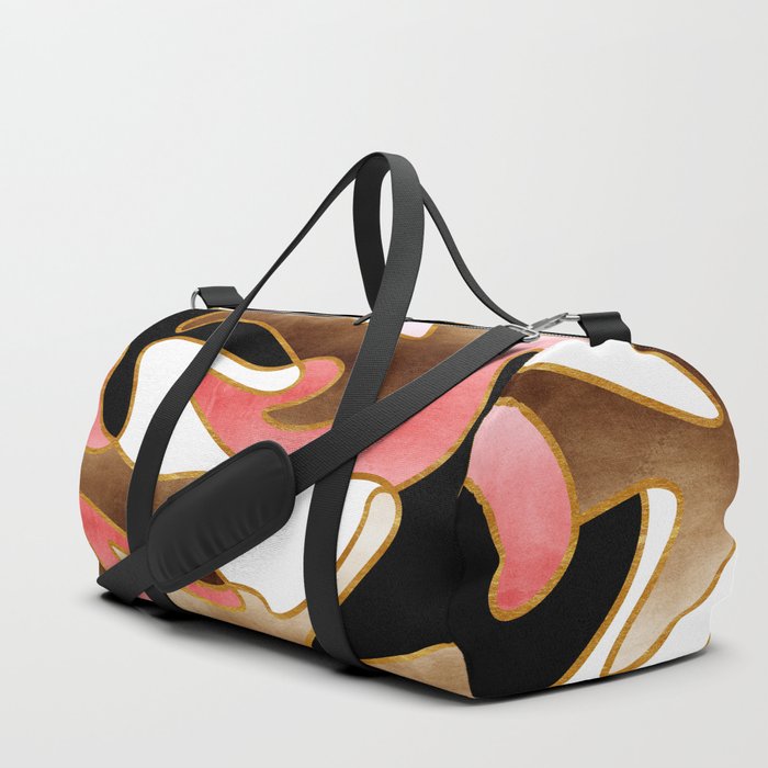 MCM Abstract Watercolor Waves // Gold, Blush Pink, Brown, Black, White Duffle Bag