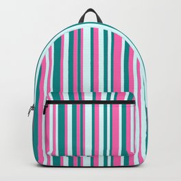[ Thumbnail: Hot Pink, Dark Cyan & Light Cyan Colored Lines Pattern Backpack ]