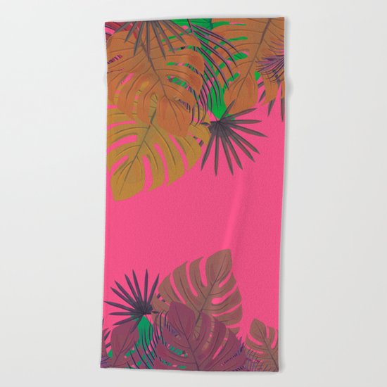 Tropical leaves 05 Beach Towel