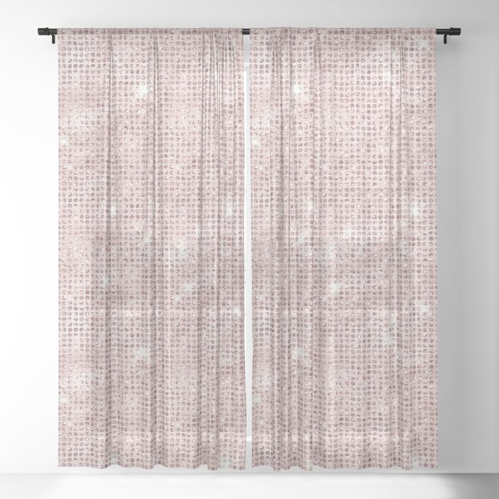 Blush Pink Diamond Studded Glam Pattern Sheer Curtain