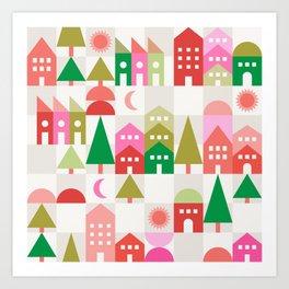 Checkerboard Christmas Village Art Print