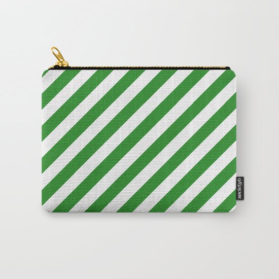 Diagonal Stripes (Forest Green/White) Carry-All Pouch