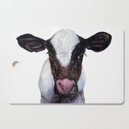 Baby Cow Black and White Calf Watercolor Farm Animal Art Print Cutting Board