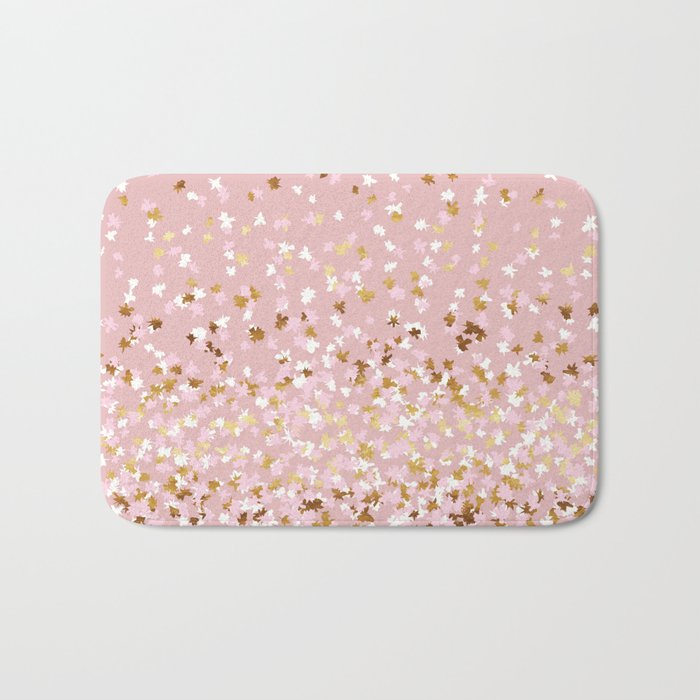 Floating Confetti Pink Blush And Gold Bath Mat By