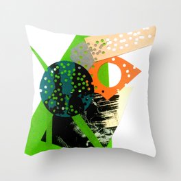 Geoforme collage vert et orange Throw Pillow