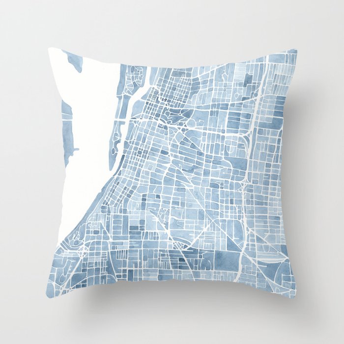 Memphis Tennessee blueprint watercolor map Throw Pillow