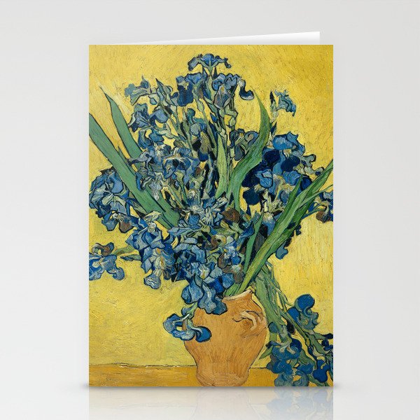 Still Life: Vase with Irises Against a Yellow Background Stationery Cards