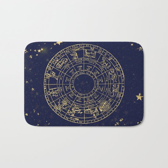 Metallic Gold Vintage Star Map Bath Mat