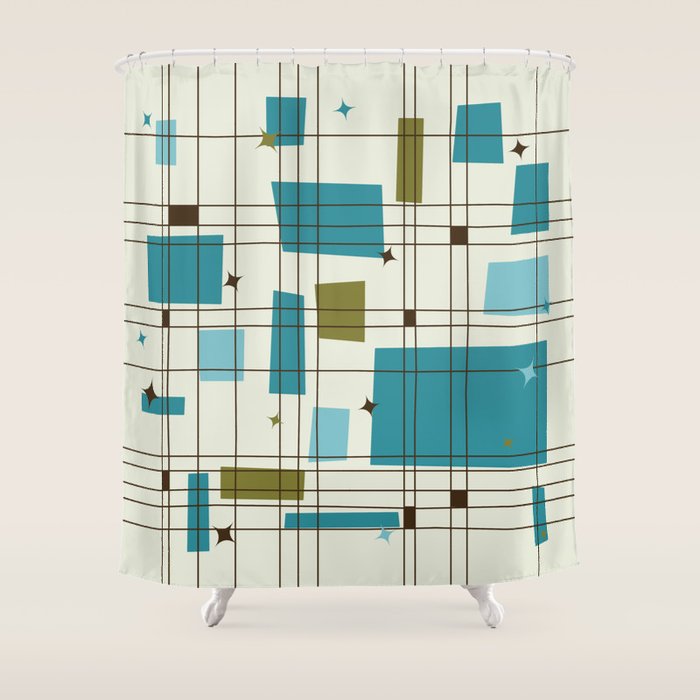 MidCentury Modern (teal) Shower Curtain by Studio Fibonacci Society6