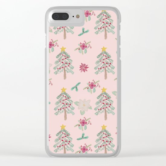 Christmas Pattern Pink Clear iPhone Case