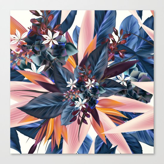 Tropical floral pattern with exotic flowers Canvas Print