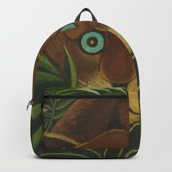 Lioness peers out of the jungle and grasses, circa 1890, oil on canvas print by Henri Rousseau Backpack