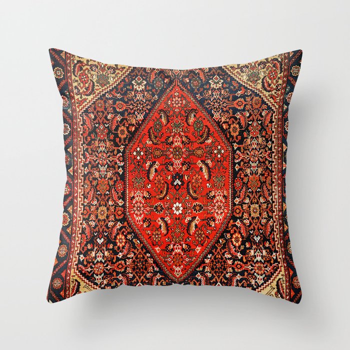Persia Bijar Old Century Authentic Colorful Bright Red Yellow Vintage Patterns Throw Pillow