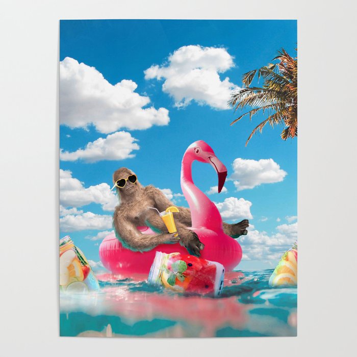 Bigfoot On Flamingo Floatie Poster