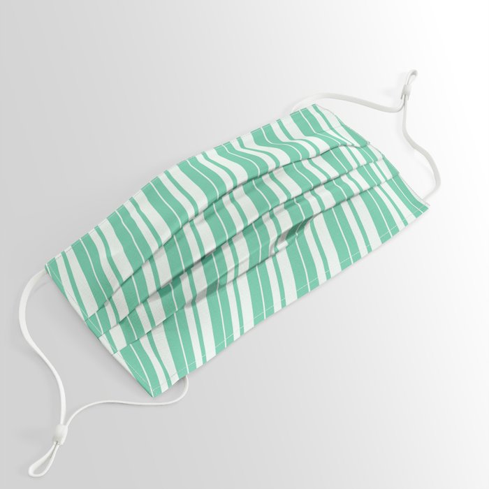 Aquamarine and Mint Cream Colored Stripes Pattern Face Mask