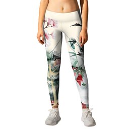 Japanese Crane Watercolor Art Leggings