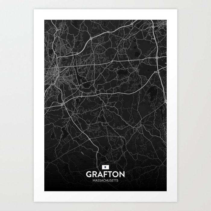 Grafton, Massachusetts, United States - Dark City Map Art Print