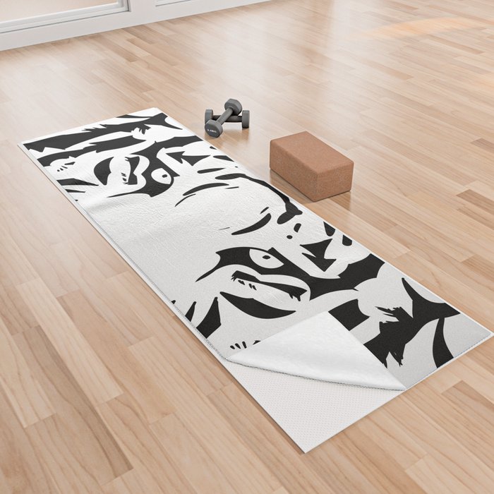 Black and white tiger head close up Yoga Towel