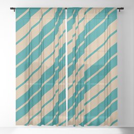 [ Thumbnail: Teal & Tan Colored Striped Pattern Sheer Curtain ]