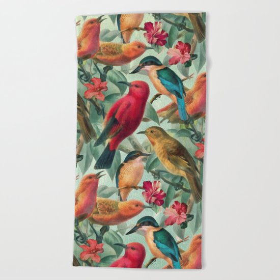 Birds in a summer garden Beach Towel