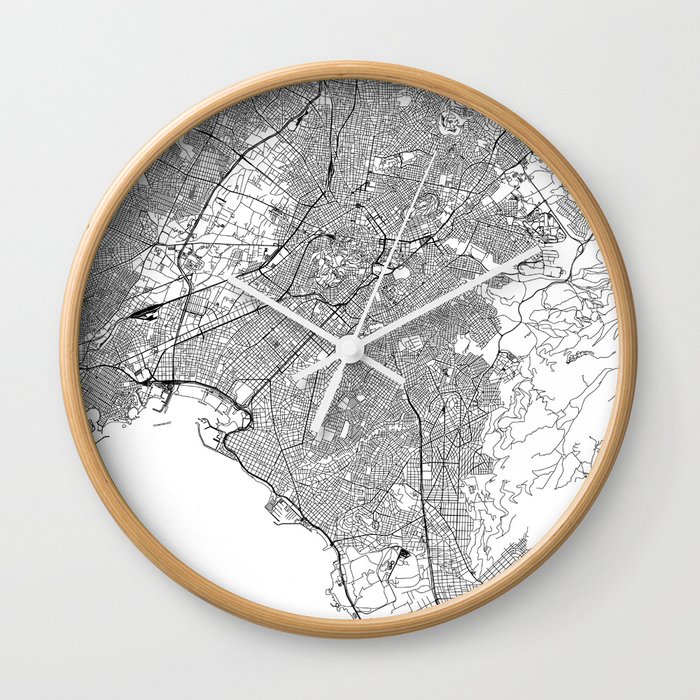 Athens White Map Wall Clock