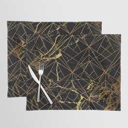 Black Marble and Gold Geometric Pattern Placemat
