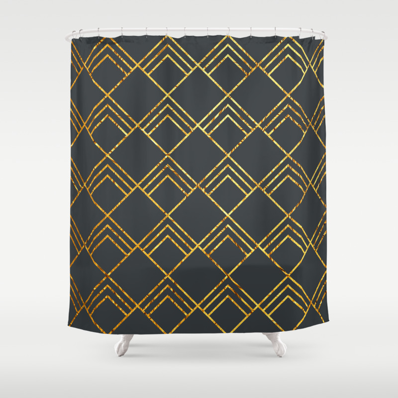 Diamond Art Deco Black Gold Shower Curtain By Michaelapalmer