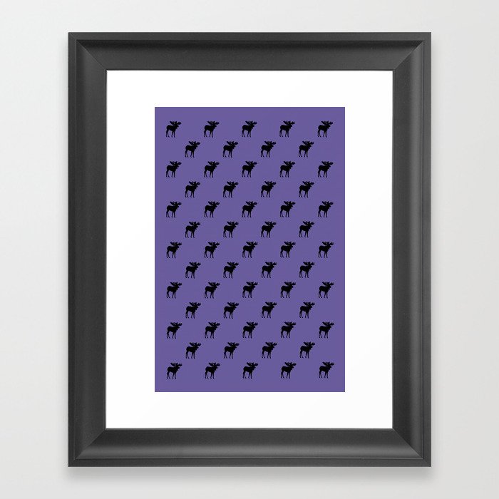 Bull Moose Silhouettes - Black on Ultra Violet Framed Art Print