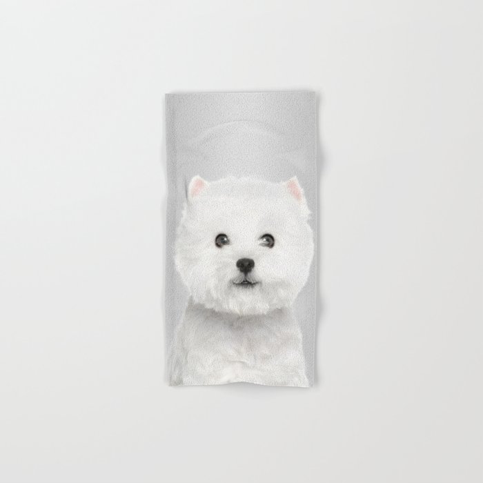 White Puppy Portrait - Hand & Bath Towel