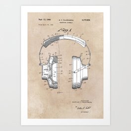 patent art Falkenberg Headphone assembly 1966 Art Print | Graphicdesign, Pattern, Musicalinstrument, Patent, Instrument, Illustration, Headphone, Invention, Music, Musical 