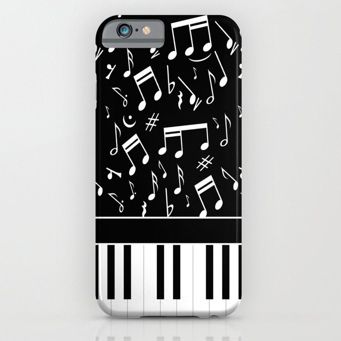 Stylish black and white piano keys and musical notes iPhone Case