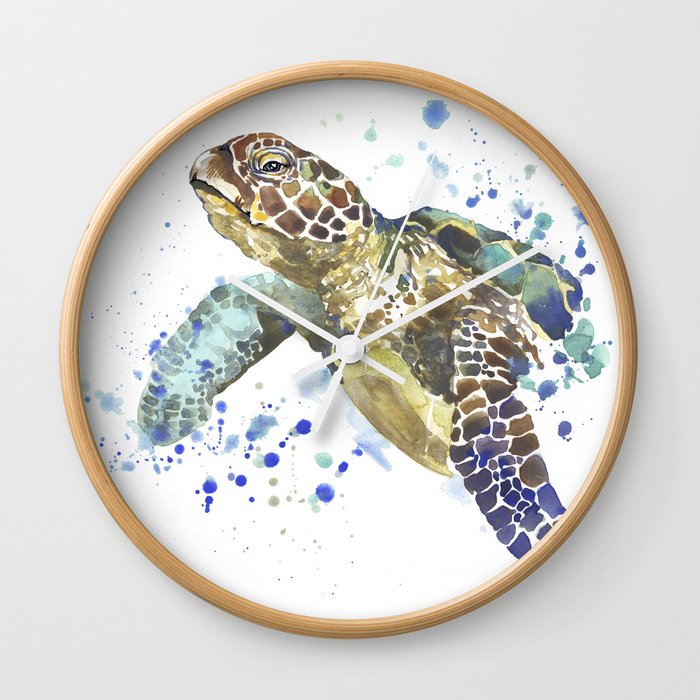 Abstract Watercolor Sea Turtle on White 2 Minimalist Coastal Art - Coast - Sea - Beach - Shore Wall Clock