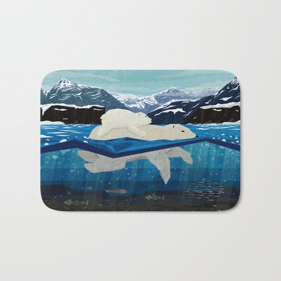 Polar bear mom and Cub Swimming Bath Mat