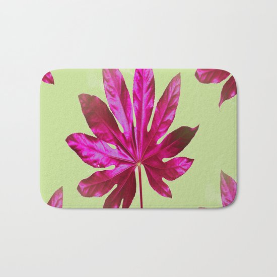 Large pink leaf on a olive green background - beautiful colors Bath Mat