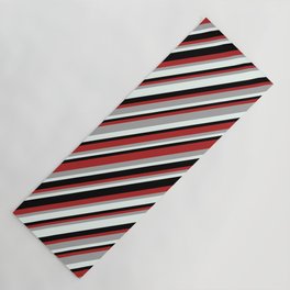 [ Thumbnail: Red, Dark Grey, Mint Cream, and Black Colored Pattern of Stripes Yoga Mat ]