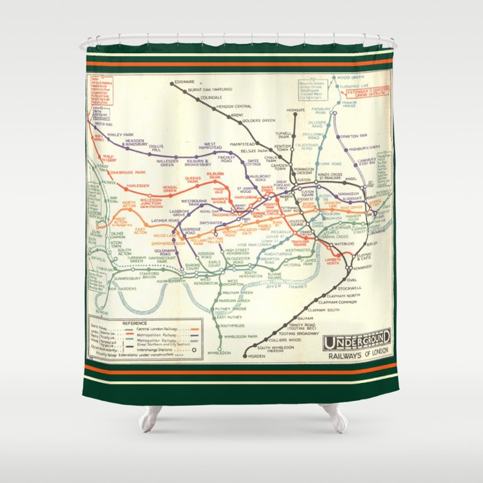 Vintage London Underground Map Shower, Vintage Shower Curtain Railways