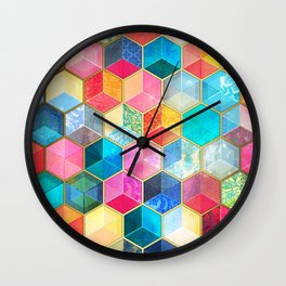 Crystal Bohemian Honeycomb Cubes - colorful hexagon pattern Wall Clock