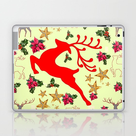DECORATIVE LEAPING RED DEER  & HOLY BERRIES CHRISTMAS  ART Laptop & iPad Skin