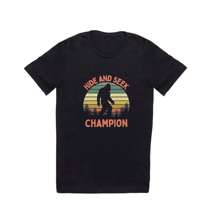 Bigfoot Hide And Seek Champion Funny Sasquatch Vintage Sunset T Shirt