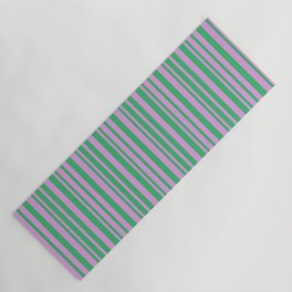 [ Thumbnail: Sea Green and Plum Colored Pattern of Stripes Yoga Mat ]