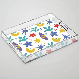 Abstract pattern with eyes, plants and stars Acrylic Tray