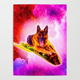 Outer Space Galaxy Dog Riding Taco Poster