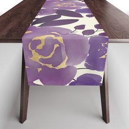 Elegant ivory gold lavender purple watercolor floral  Table Runner
