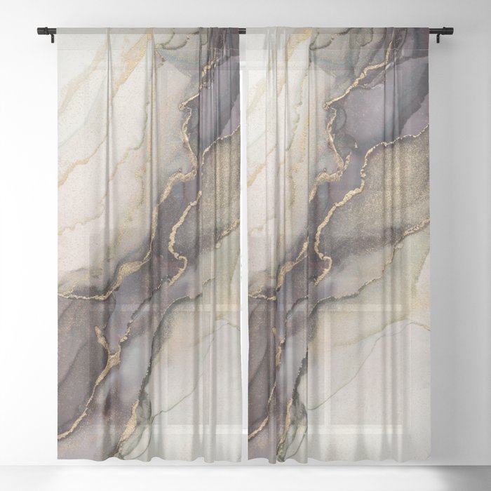 Golden Earth Tones Marble Abstract Ink Sheer Curtain